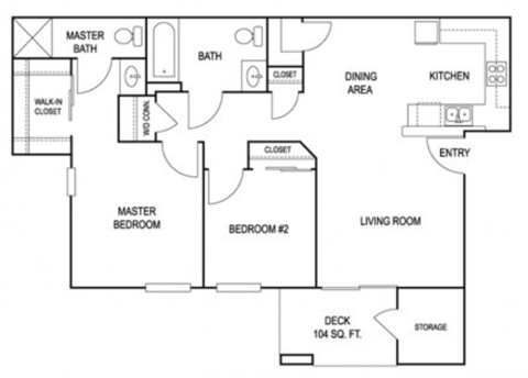Two Bedroom Floor Plan at Valley Oaks affordable Apartments in Tulare CA